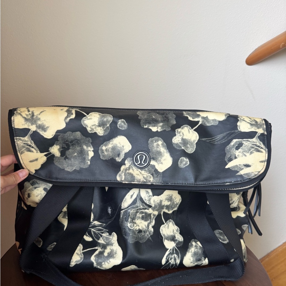lululemon athletica Black Tote with Cream Floral Print